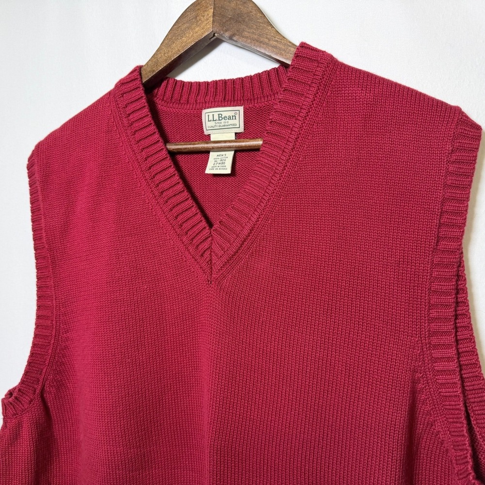 LL Bean Mens XL Red 100% Cotton V-Neck Knit Sweater Vest 0FWB0